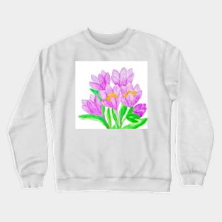 Purple crocuses on  white background Crewneck Sweatshirt